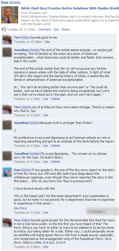 screen capture of facebook comments