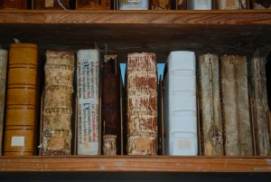 old books on a bookshelf